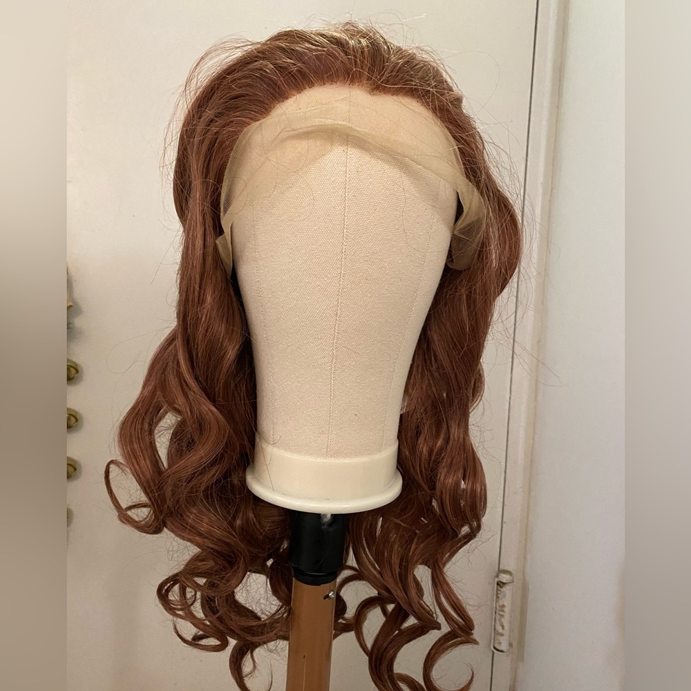 Dusty Brown Pink Long wavy cosplay lace front wig - NWOT